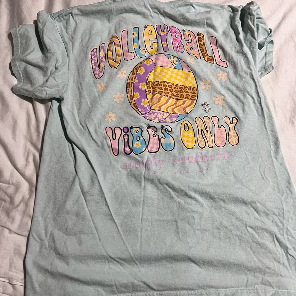 Simply Southern Light Blue Tee with Pink Logo